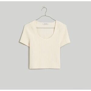 Madewell Ottoman Crop Sweater Tee Womens L Short Sleeve Top Bright Ivory Cream